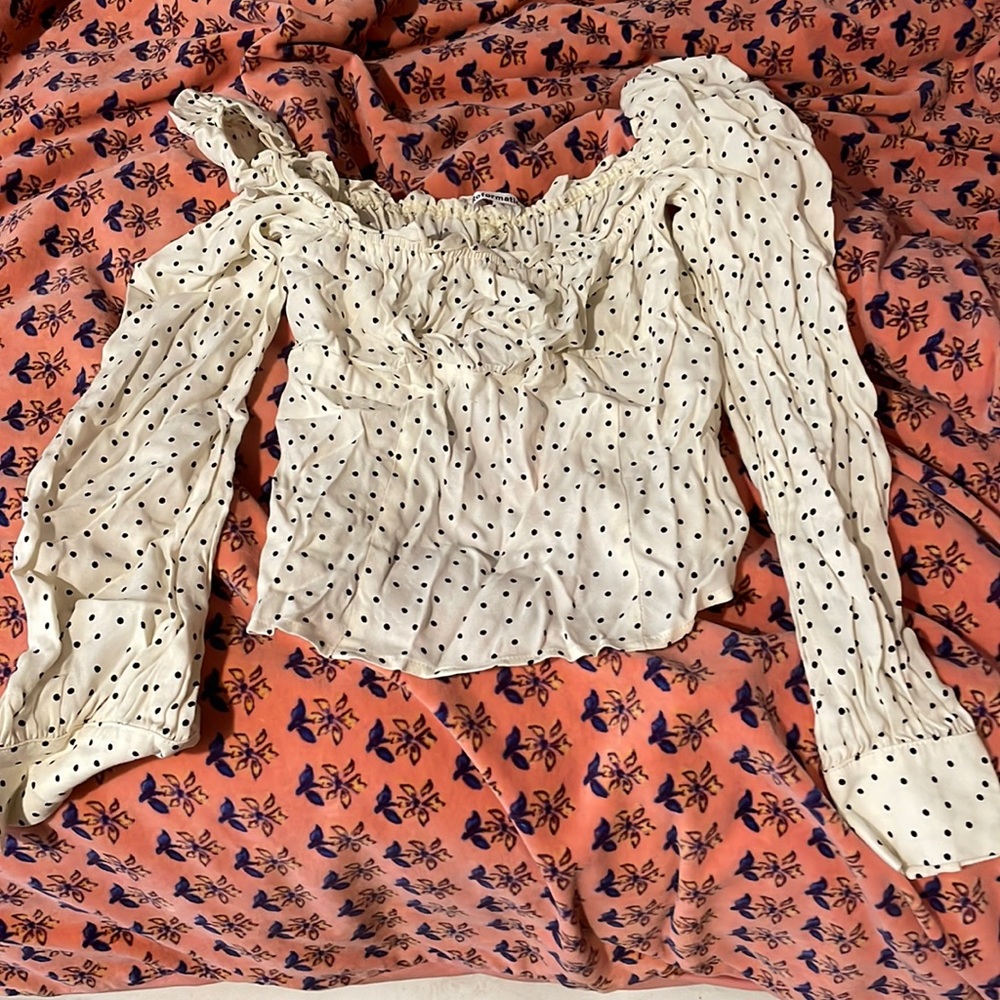 Reformation long sleeve shirt with polka dots size 0